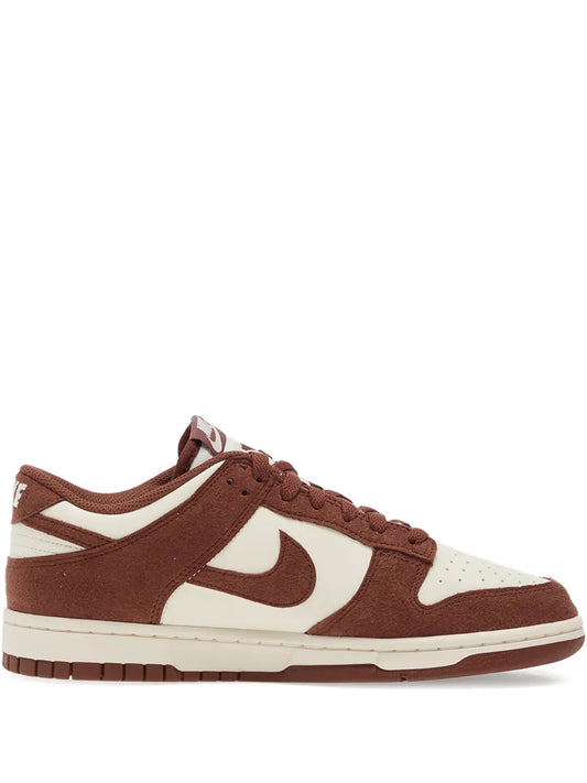 Brown and white Nike Dunk Low lace-up sneakers, suede with white Swoosh