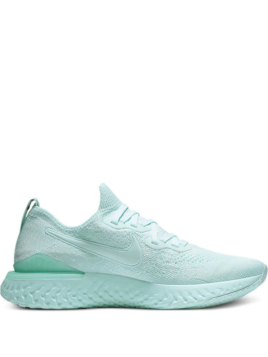 Nike Epic React Flyknit trainers in light teal, lace-up with React foam midsole