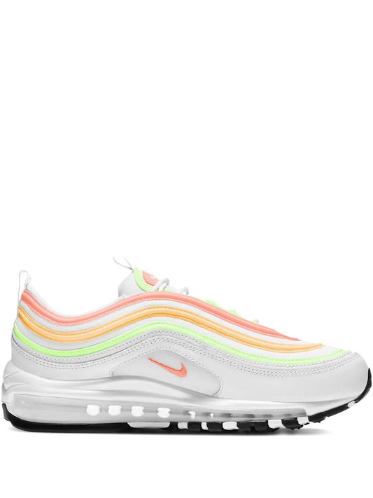 Nike Air Max 97 lace-up sneakers in white with rainbow accents and visible Air sole