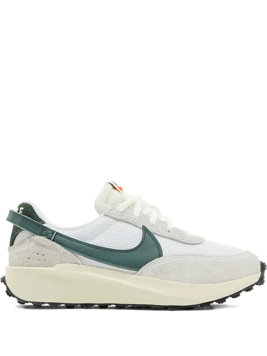 Nike Waffle Debut Vintage sneaker, white mesh with green swoosh and off-white sole