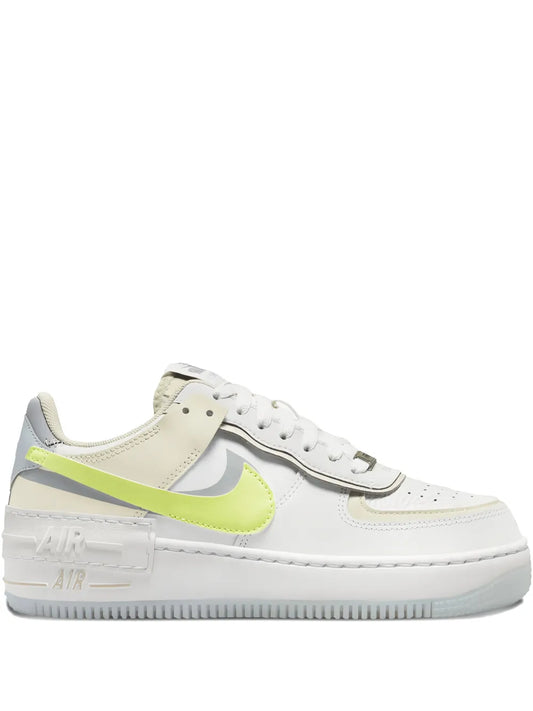 Nike Air Force 1 Shadow low-top sneaker, white leather with neon green swoosh