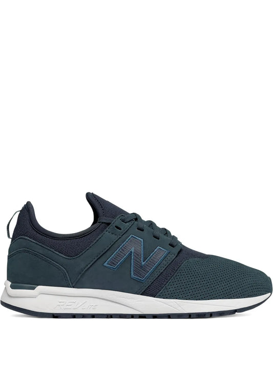 New Balance 247 perforated lace-up sneaker, dark blue with N logo and white sole