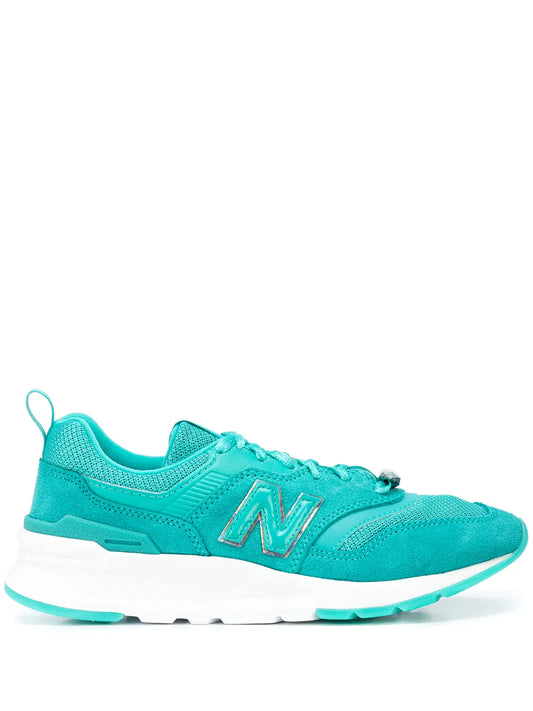 New Balance 997H women's turquoise lace-up sneaker with N logo and white sole