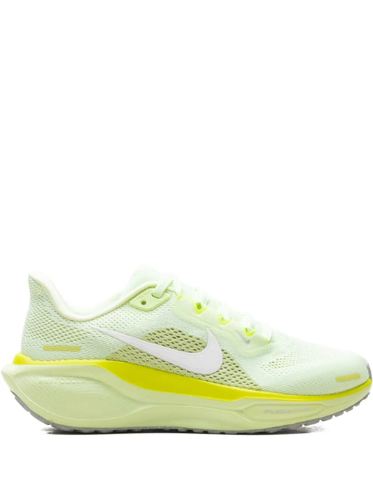 Nike Air Zoom Pegasus running shoes, light green mesh with lime swoosh and laces
