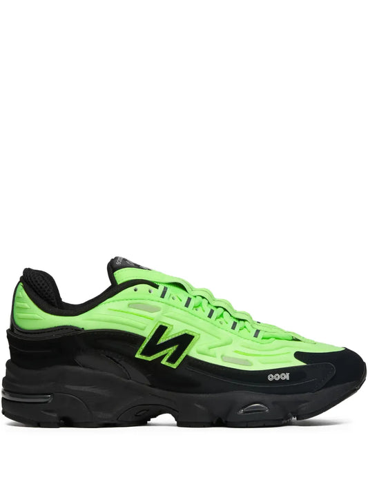 New Balance 1000 lace-up sneakers, lime green and black, textured mesh upper