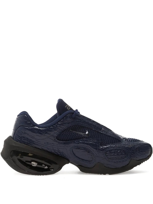 Nike Air Max mesh sneakers with blue upper, swoosh logo, and black air sole unit