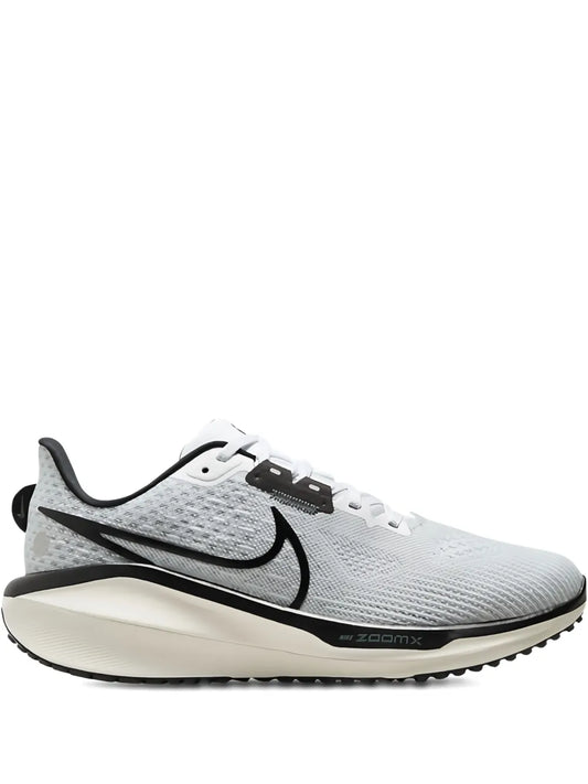 Nike Vomero 17 running shoes with light grey mesh, black Swoosh, cream foam sole