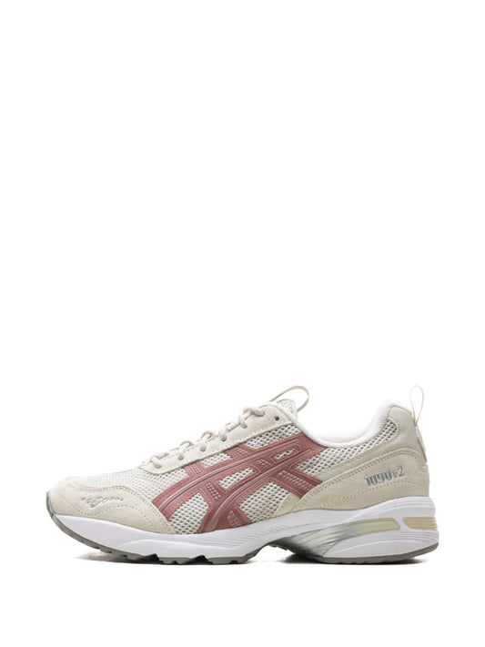 ASICS Gel-1090 V2 lace-up running shoes, light grey and red-brown panels