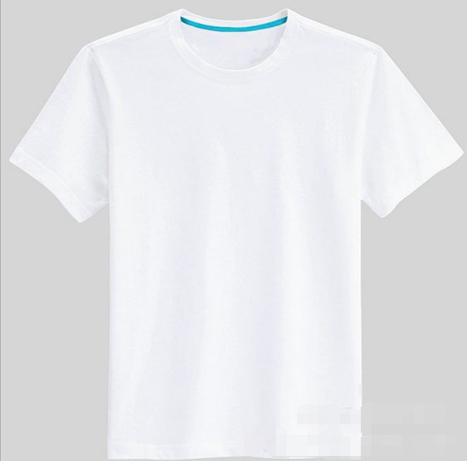 Men’s crew-neck white T-shirt with short sleeves and turquoise-trim collar