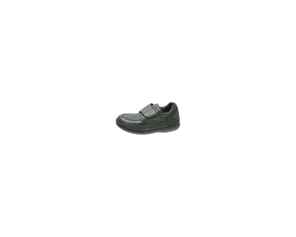 Men's black grain strap casual shoe, other side view with contrast stitching