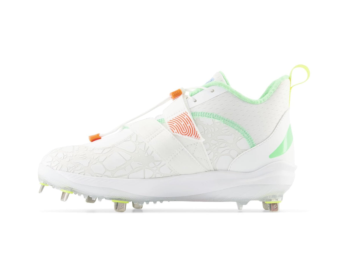 Men's New Balance FuelCell Lindor v2 Metal Baseball Cleats Optic White/Neon Dragonfly