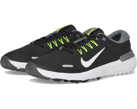 Men's Nike Golf Next Nature sneakers, black with white sole and neon green laces