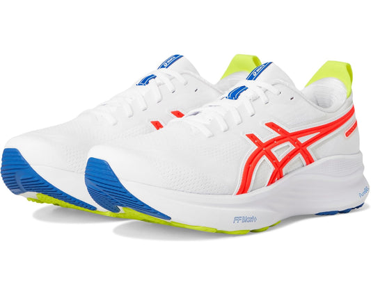 Men's ASICS GEL-Kayano 32 running shoes, white with red and blue accents