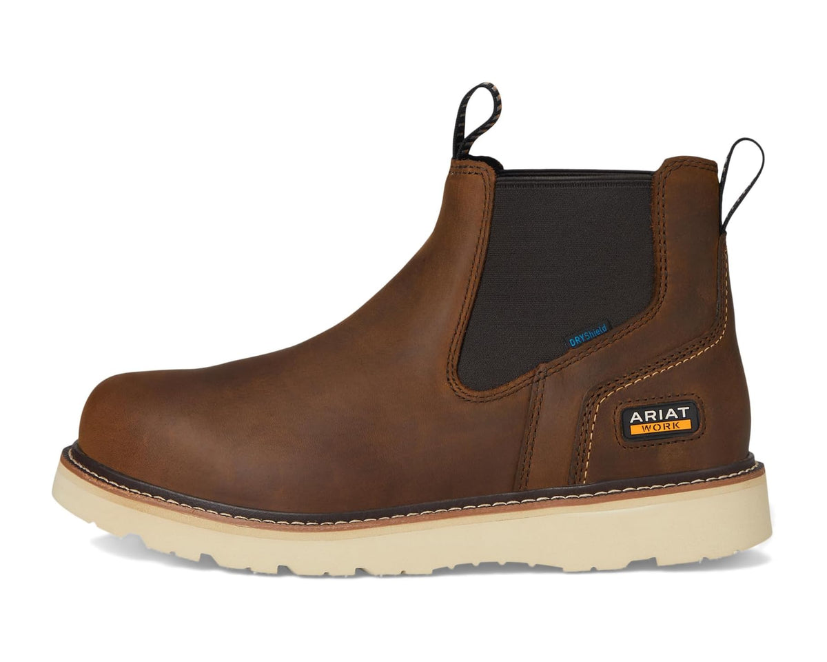 Men's Ariat Rebar Wedge Chelsea Waterproof Work Boots Distressed Brown