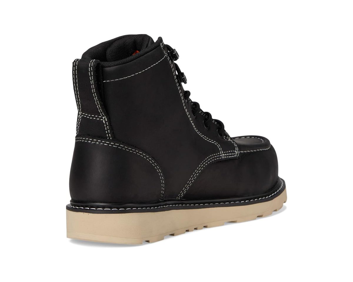 BRUNT Marin comp-toe black boot heel with lace-up collar and tan outsole