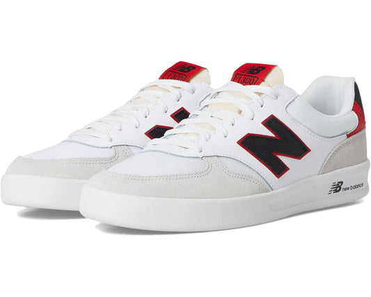 Men's New Balance CT300 sneakers, white leather with black N and red accents