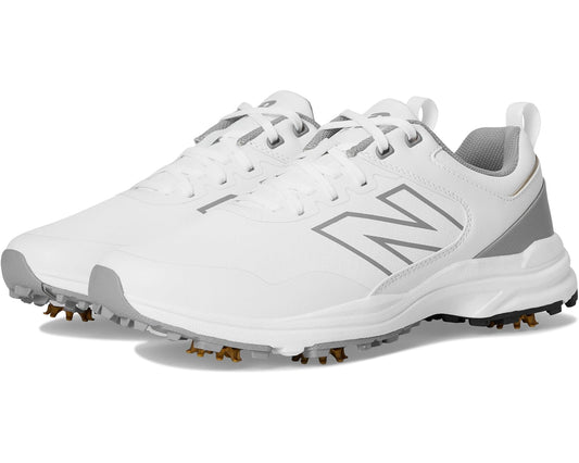 Men's New Balance golf shoe, white with grey accents, lace-up with cleated outsole
