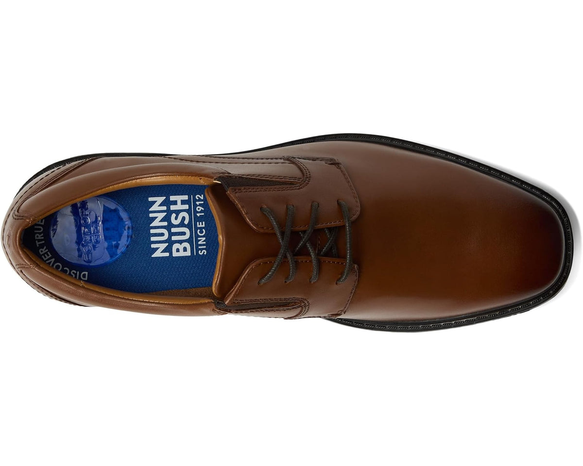 Men's Nunn Bush Stark Plain Toe Oxford Leather Business Formal Derby Dress Casual Lace-Up Cognac