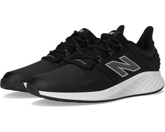 Men's New Balance golf sneaker, black knit with grey N logo and white midsole