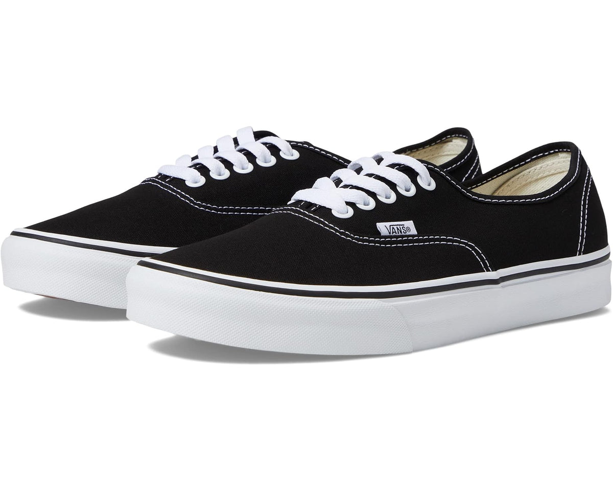 Vans Authentic Wide unisex black canvas sneakers with white laces and rubber sole