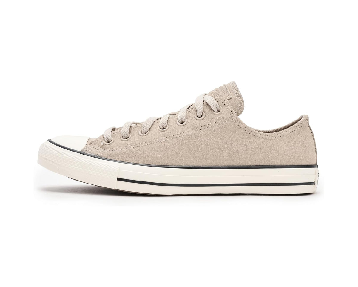 Converse suede low-top sneakers in light beige with black-and-white midsole stripe
