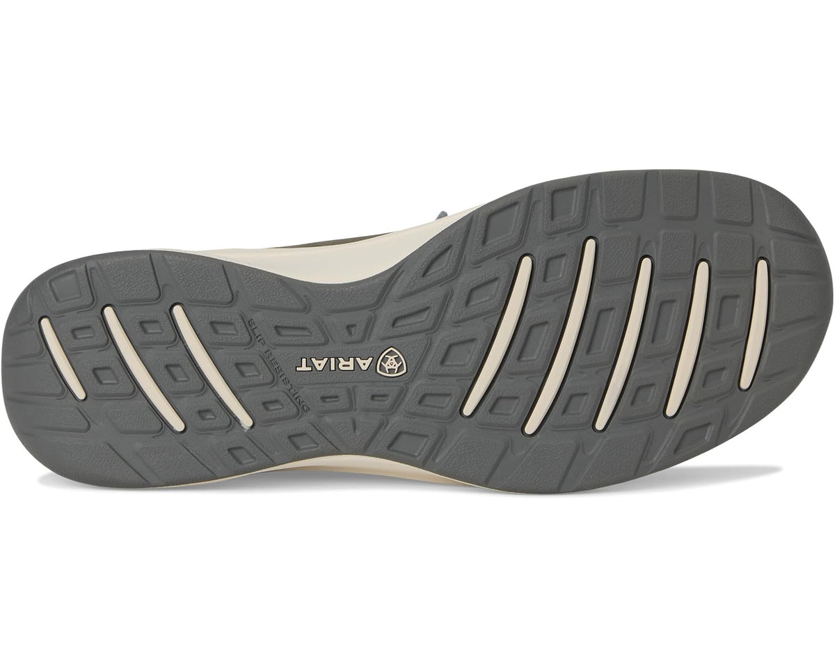 Shoe outsole with grippy tread pattern and light midsole