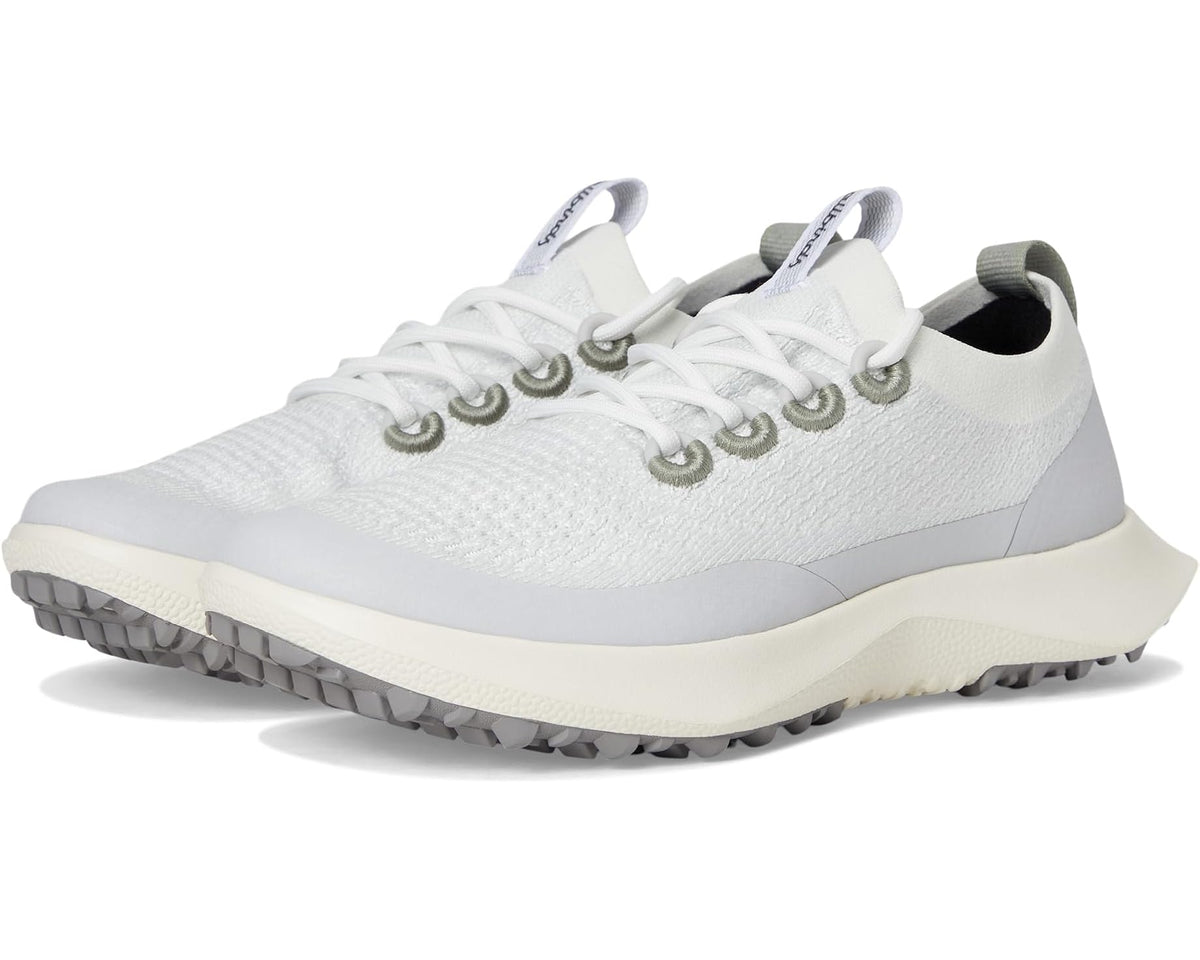 Men's Allbirds sneaker in white knit with olive eyelets and cushioned sole