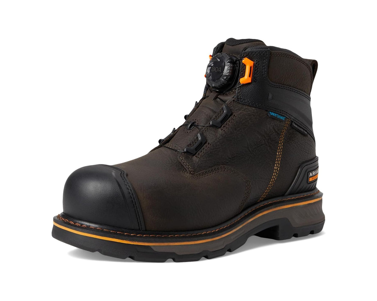 Men's waterproof ankle work boot with BOA dial, composite toe, orange outsole trim