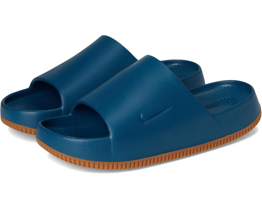 Nike men's blue slide sandal with gum-brown sole, molded footbed and strap