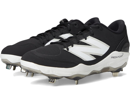 Men's New Balance Fresh Foam X baseball cleats, black with white accents, metal studs.