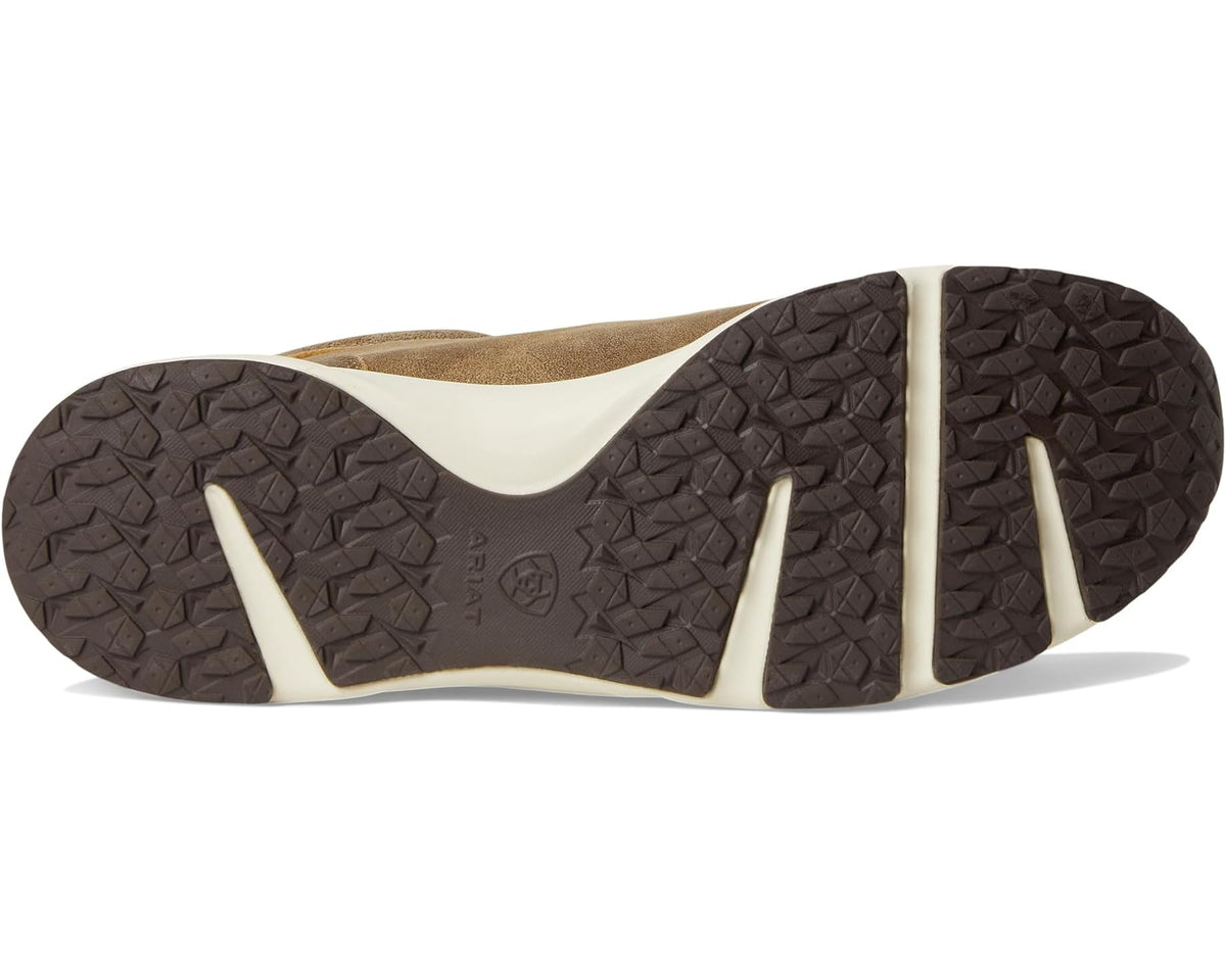 Men's chukka boot outsole view with rugged tread and white midsole