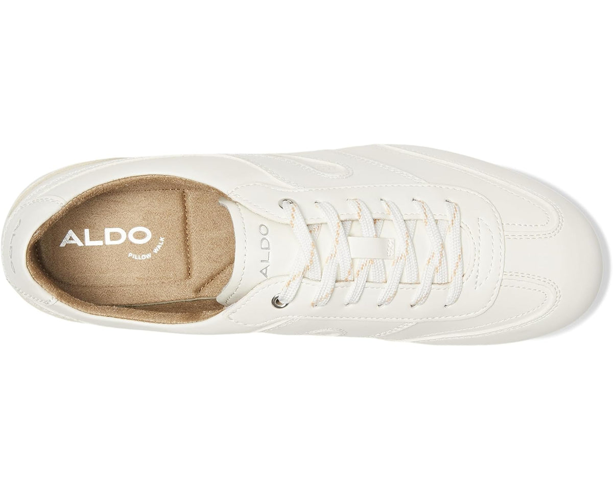 Men's ALDO Aris sneaker side view, white leather with ALDO logo and lace-up