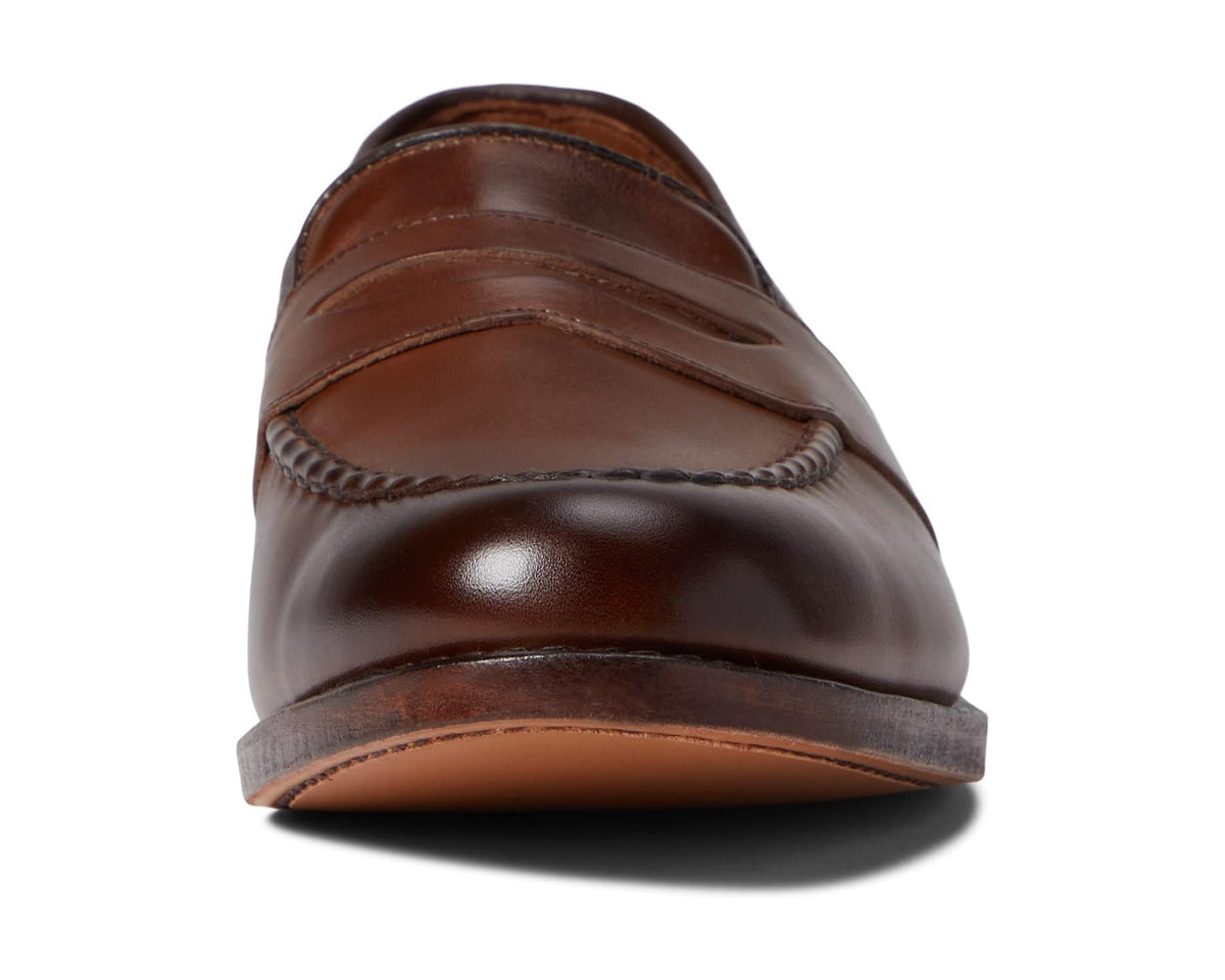 Men's Allen Edmonds Randolph coffee-brown leather loafers, front view with seam detail.