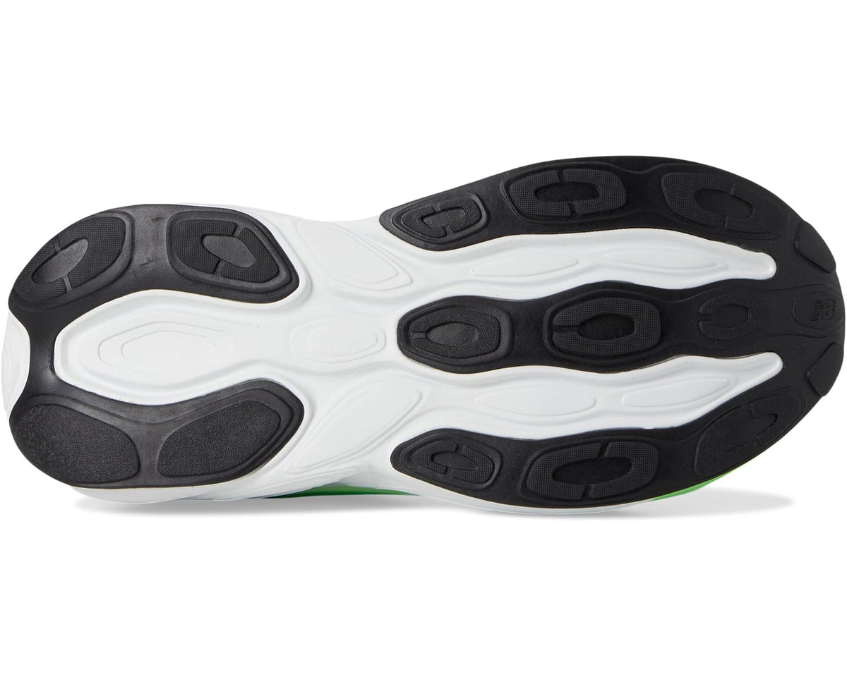 Men's New Balance Fresh Foam X More v5 outsole, black and white tread with green trim