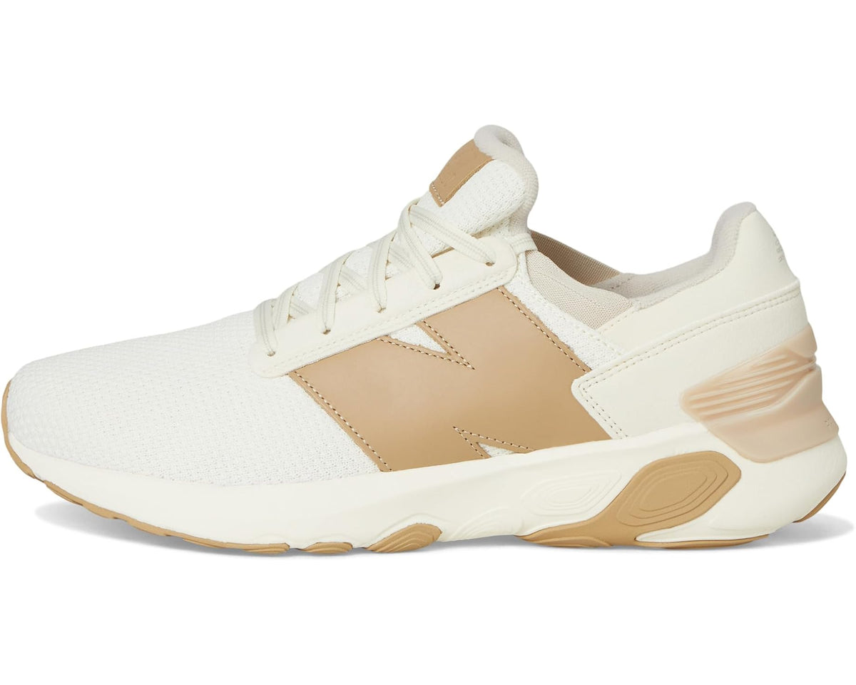 Men's New Balance Fresh Foam X 1440 sneaker, white knit with tan diamond panel and laces