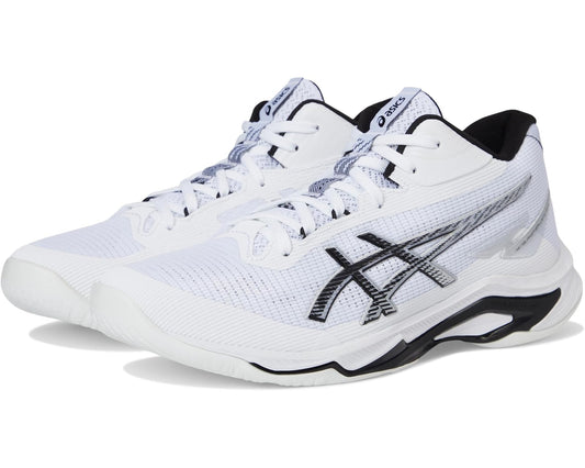 Men's ASICS basketball sneaker in white with black accents, lace-up, cushioned sole
