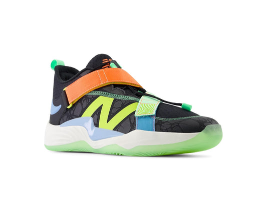 New Balance FuelCell Lindor v2 baseball cleats, black with neon green and orange accents