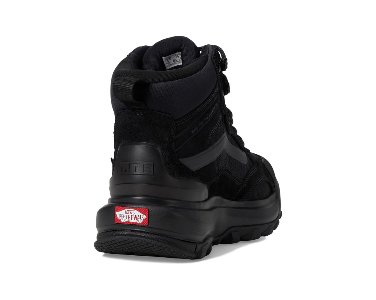 Black boot heel with cushioned collar and red logo patch