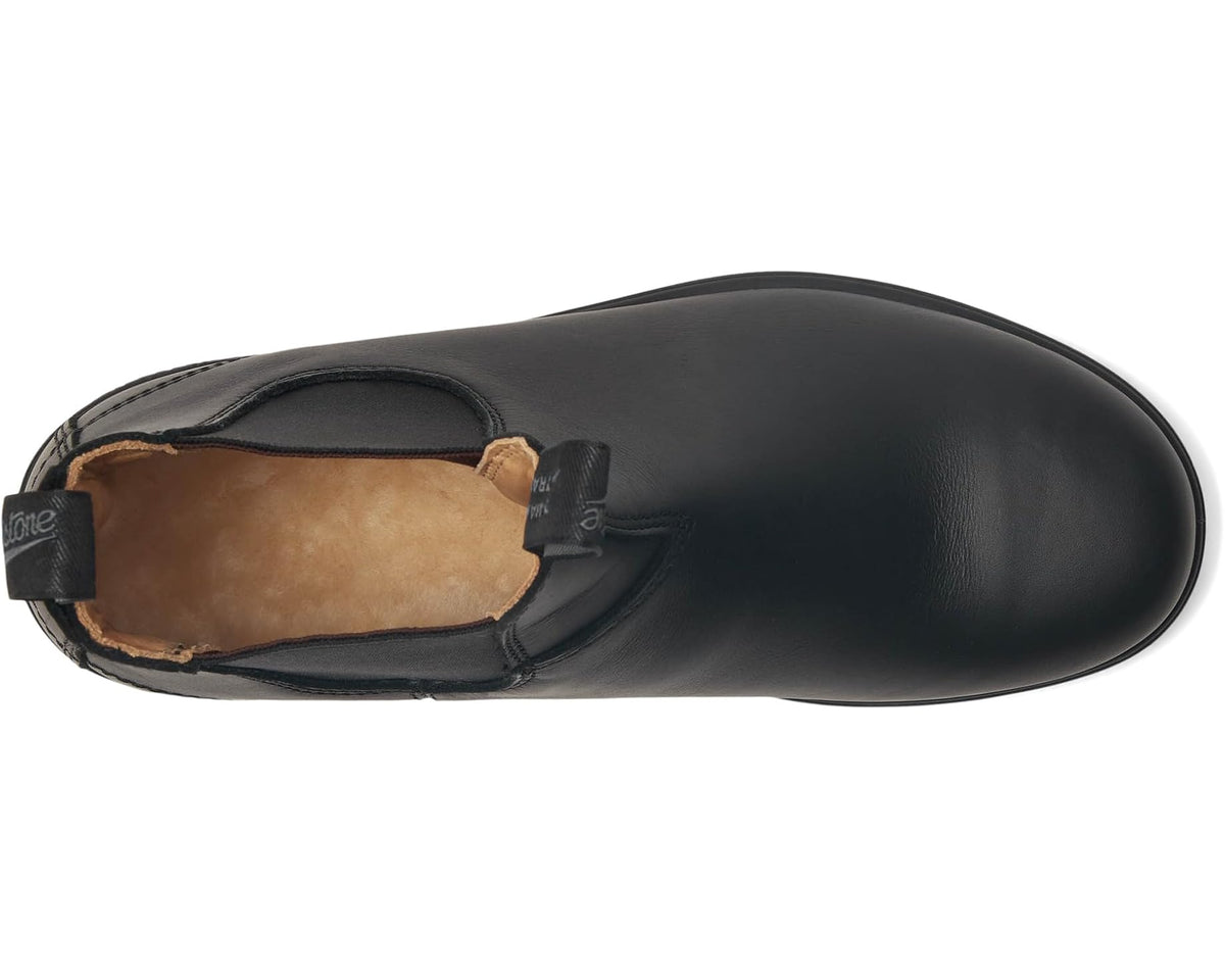 Blundstone BL566 black Chelsea boot side view, leather lining and welt detail