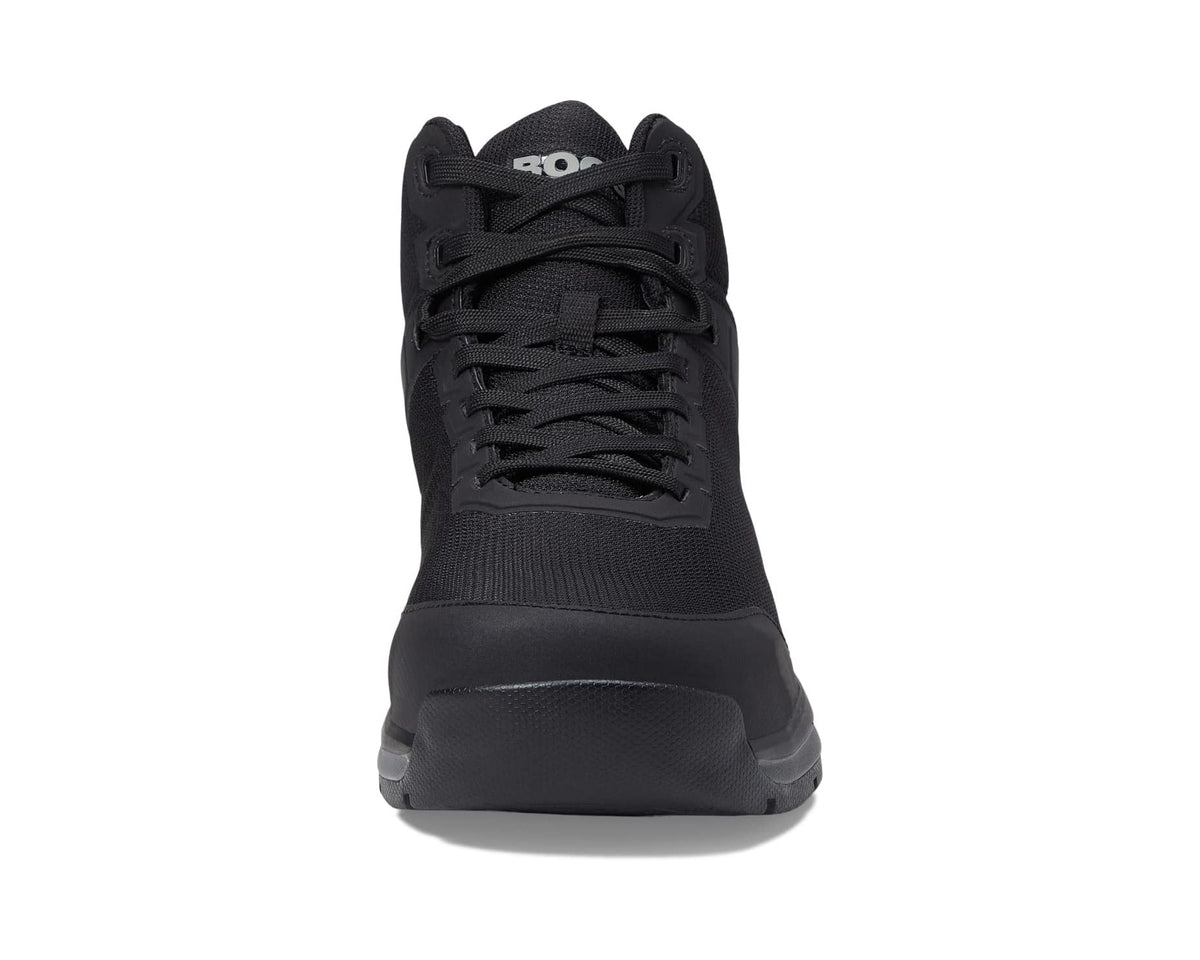 Men's black mid-cut lace-up boot with padded collar