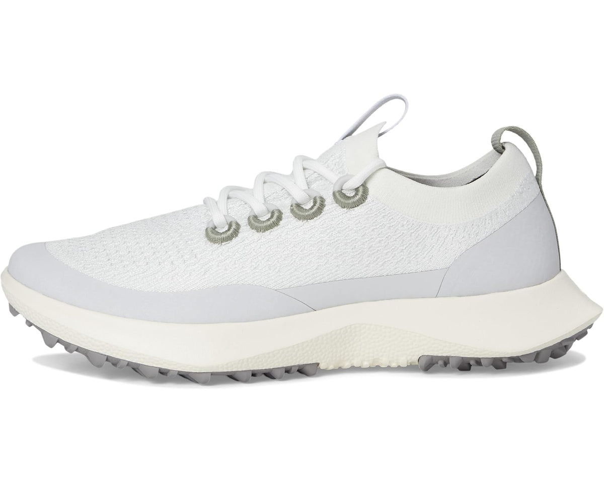 Men's Allbirds lace-up sneaker with white knit upper and light gray side panel