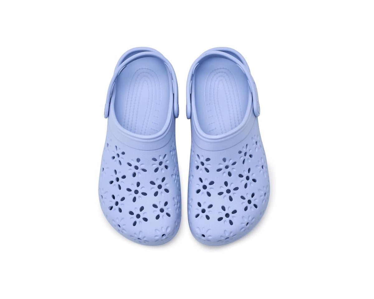 Unisex Crocs Classic Clogs with Floral Cut Out Design Blue Haze