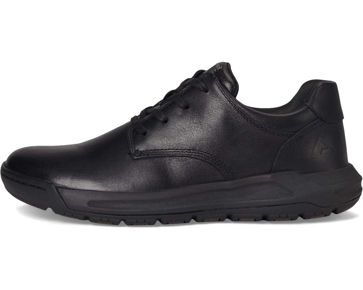 Black men's lace-up leather sneaker with stitched side panels