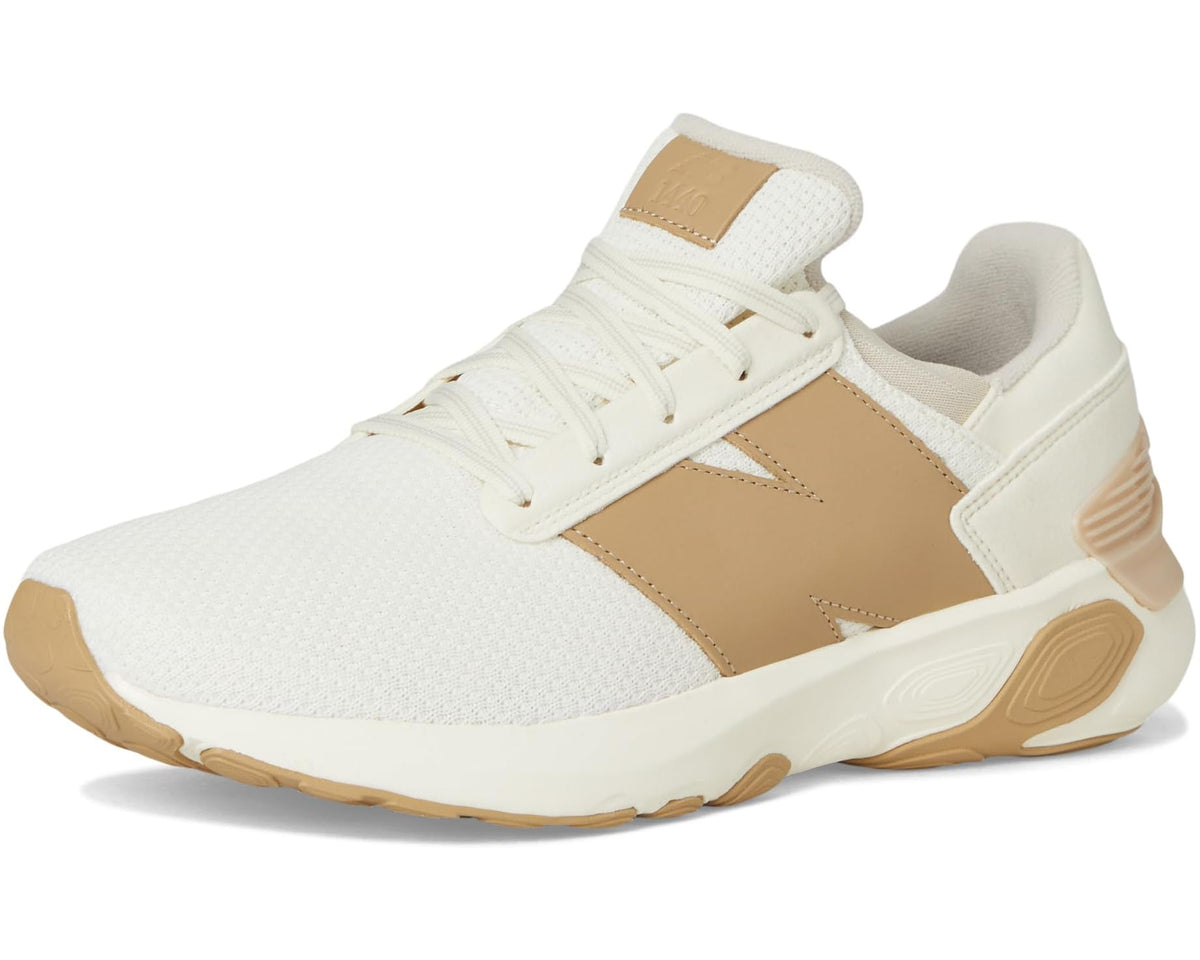 Men's New Balance Fresh Foam X 1440 running shoe, white mesh with tan accents and gum sole