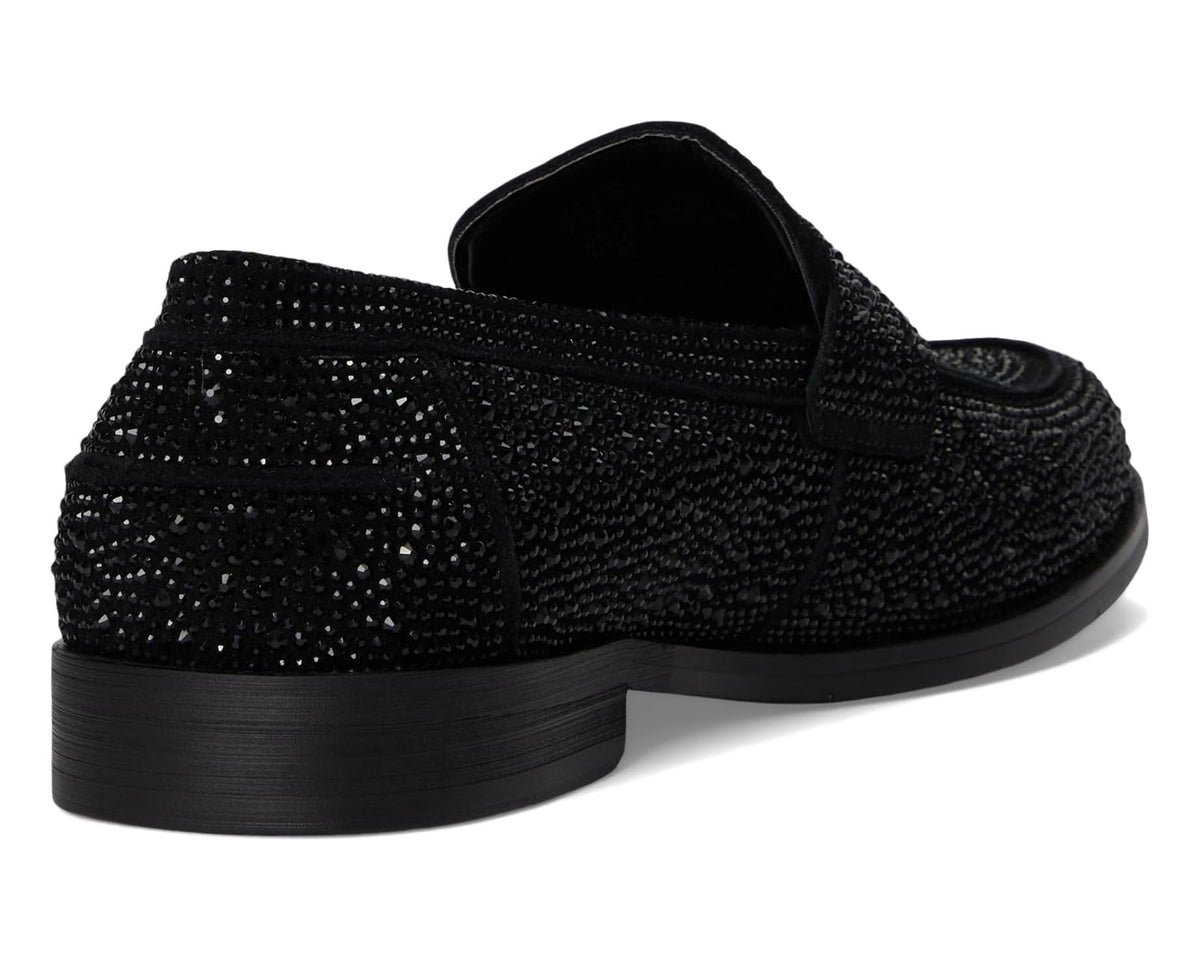 Men's Steve Madden black rhinestone loafer with back heel view