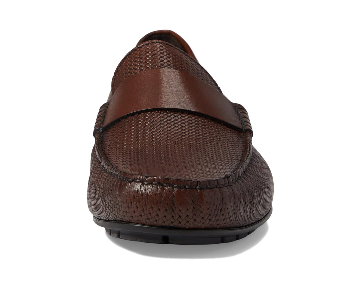 To Boot New York Bruciato loafer back, dark brown woven leather slip-on, cushioned