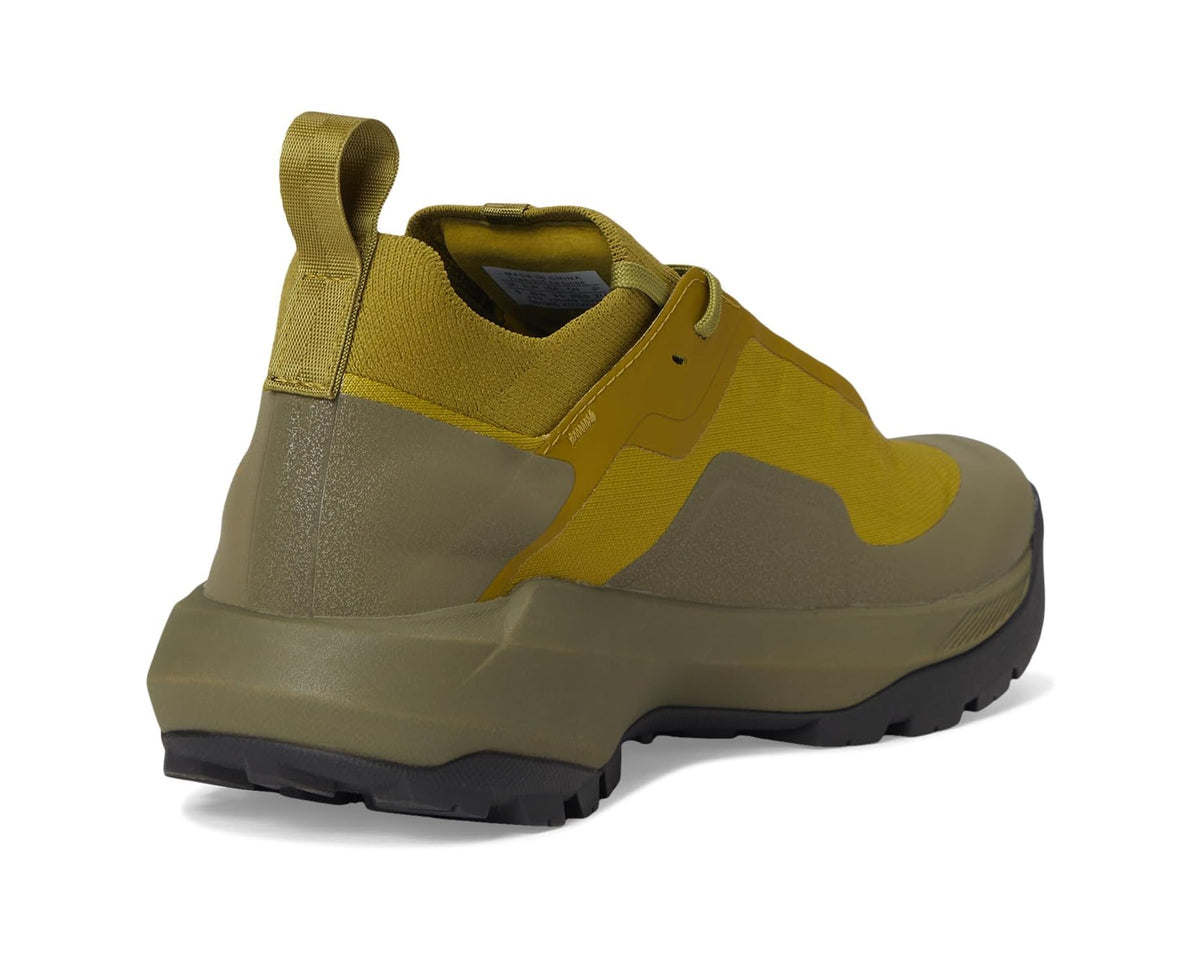 Men's olive hiking shoe heel with pull tab and cushioned collar