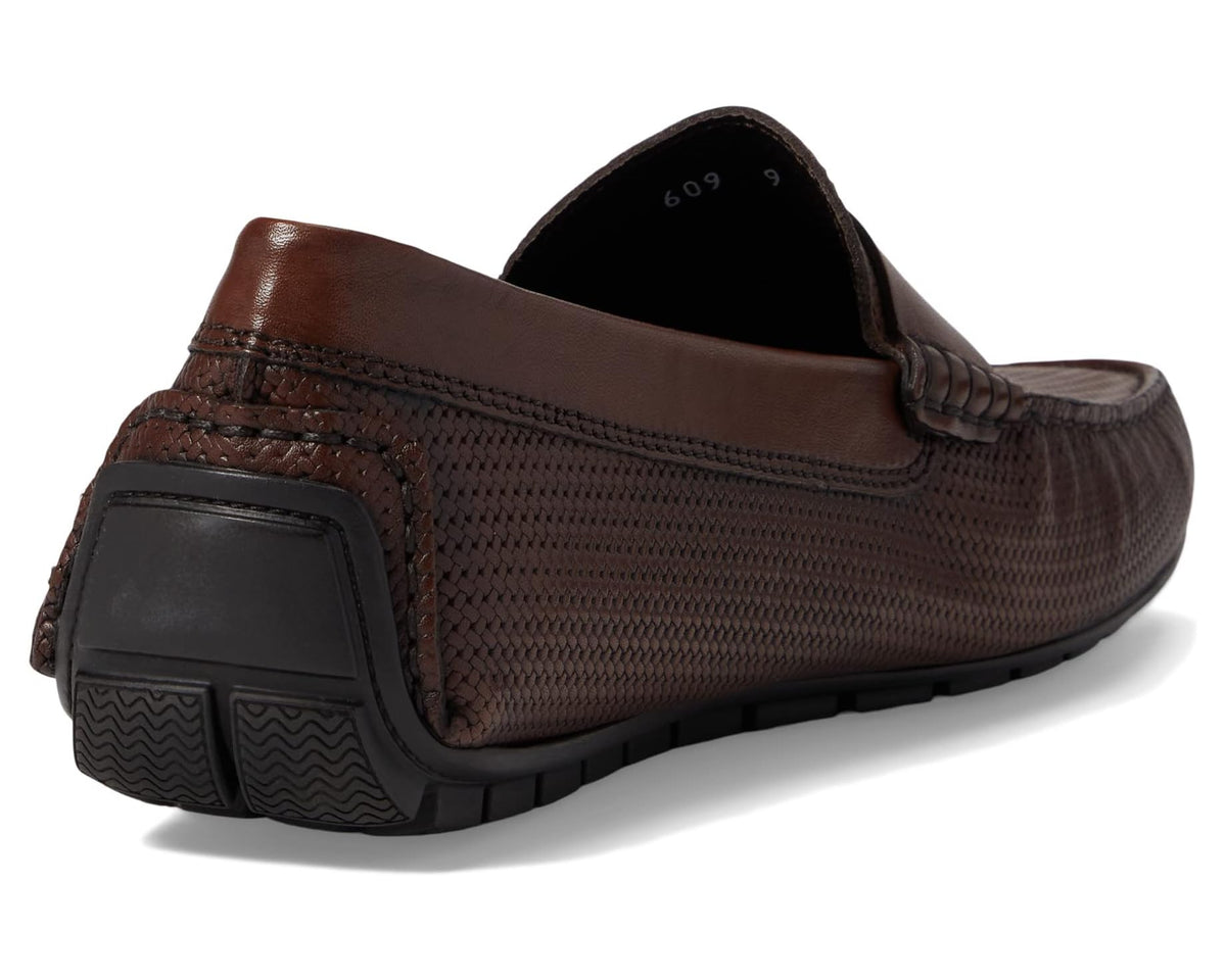 To Boot New York Bruciato loafer heel, dark brown woven leather, cushioned collar