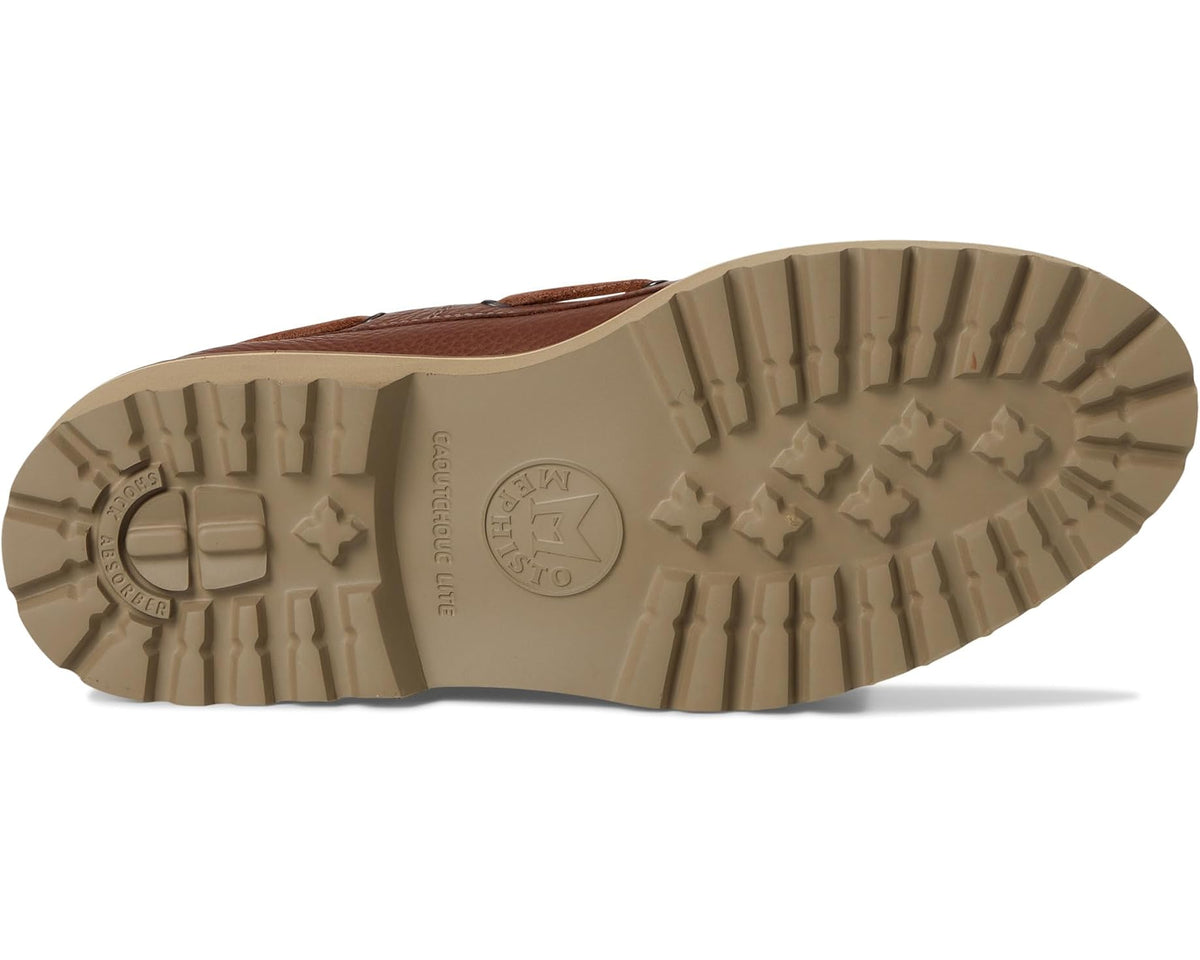 Hazelnut leather boat shoe outsole with traction tread