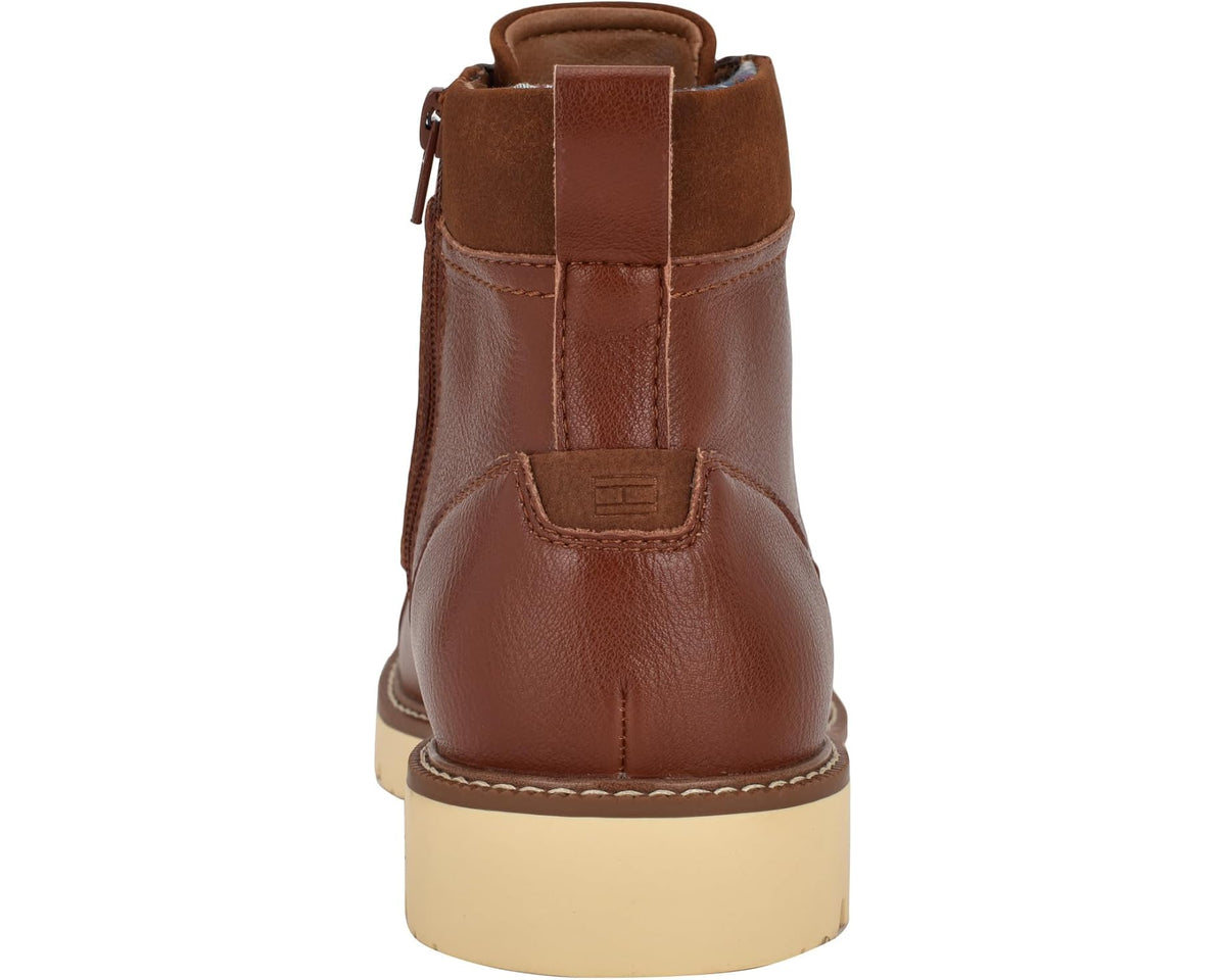 Cognac leather high-top boot with back pull tab and padded ankle